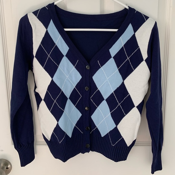 Blue Argyle Cardigan - Picture 2 of 2
